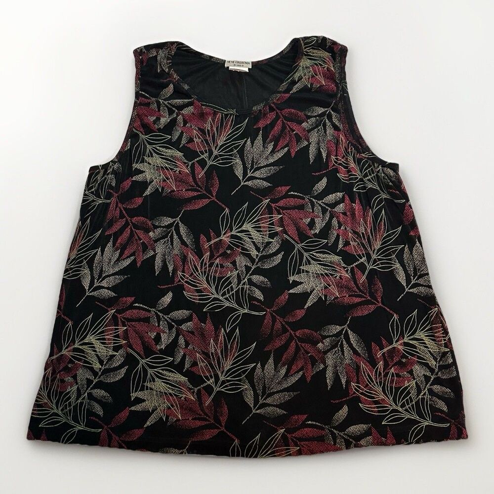 Ve Ve Collection Black Floral Sleeveless Blouse Slinky Top Whimsigoth Women's 3X